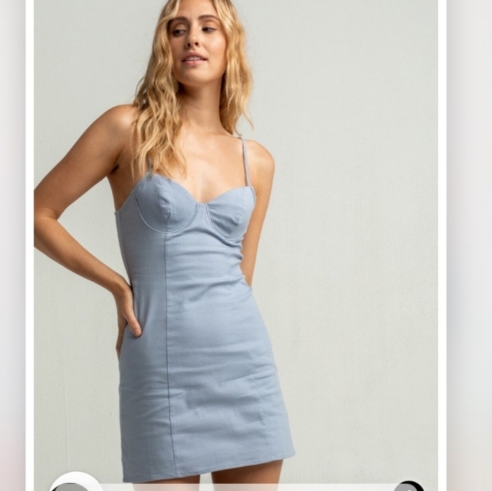 SKY AND SPARROW Solid Bra Cup Blue Mini Dress